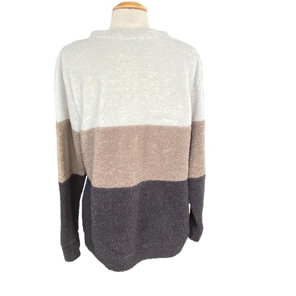 Julyclo Colorblock Nubby Fleece Earth Tone Camel Brown Cream Lounge Sweatshirt-L - Picture 6 of 10